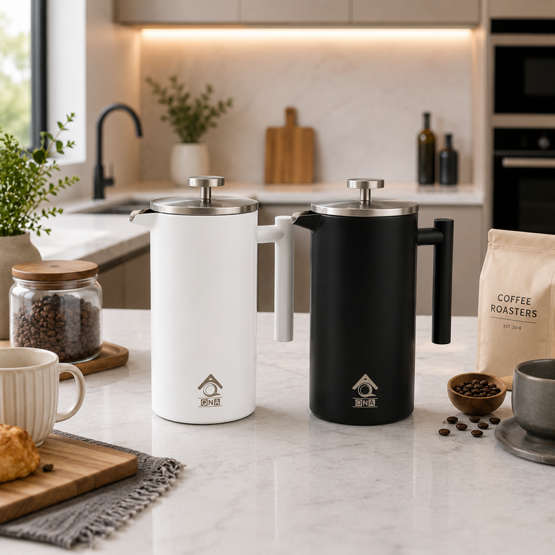 White French Press Coffee Maker 1000ml Gift Set