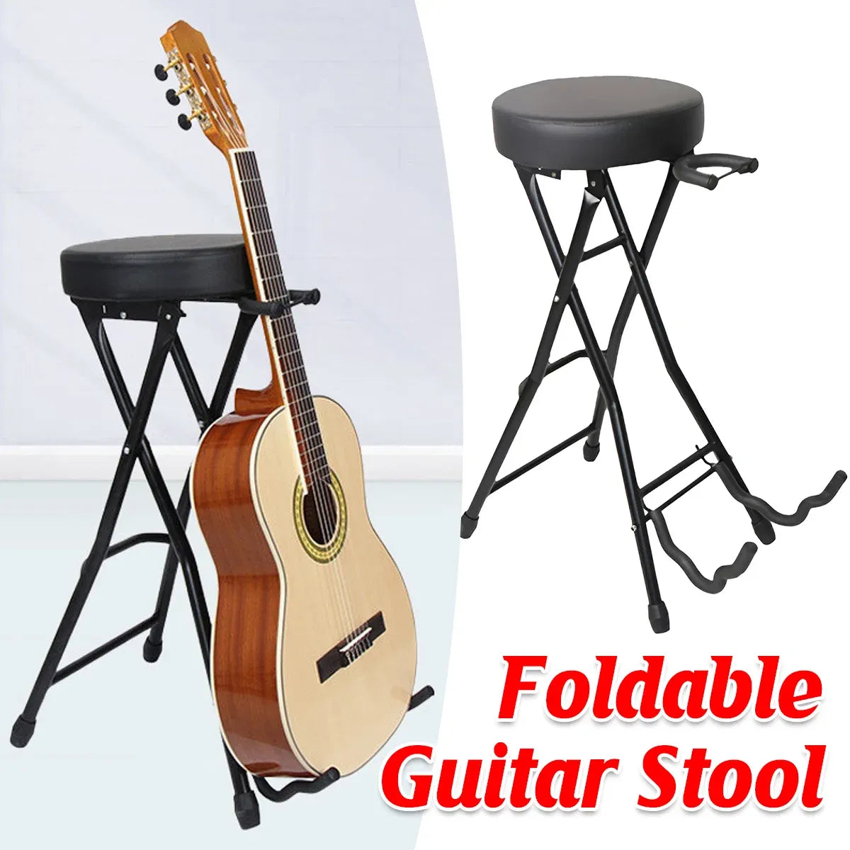 Folding Guitar Stool with Stand - Black