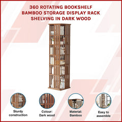 360 Rotating Bamboo Bookshelf Storage Rack