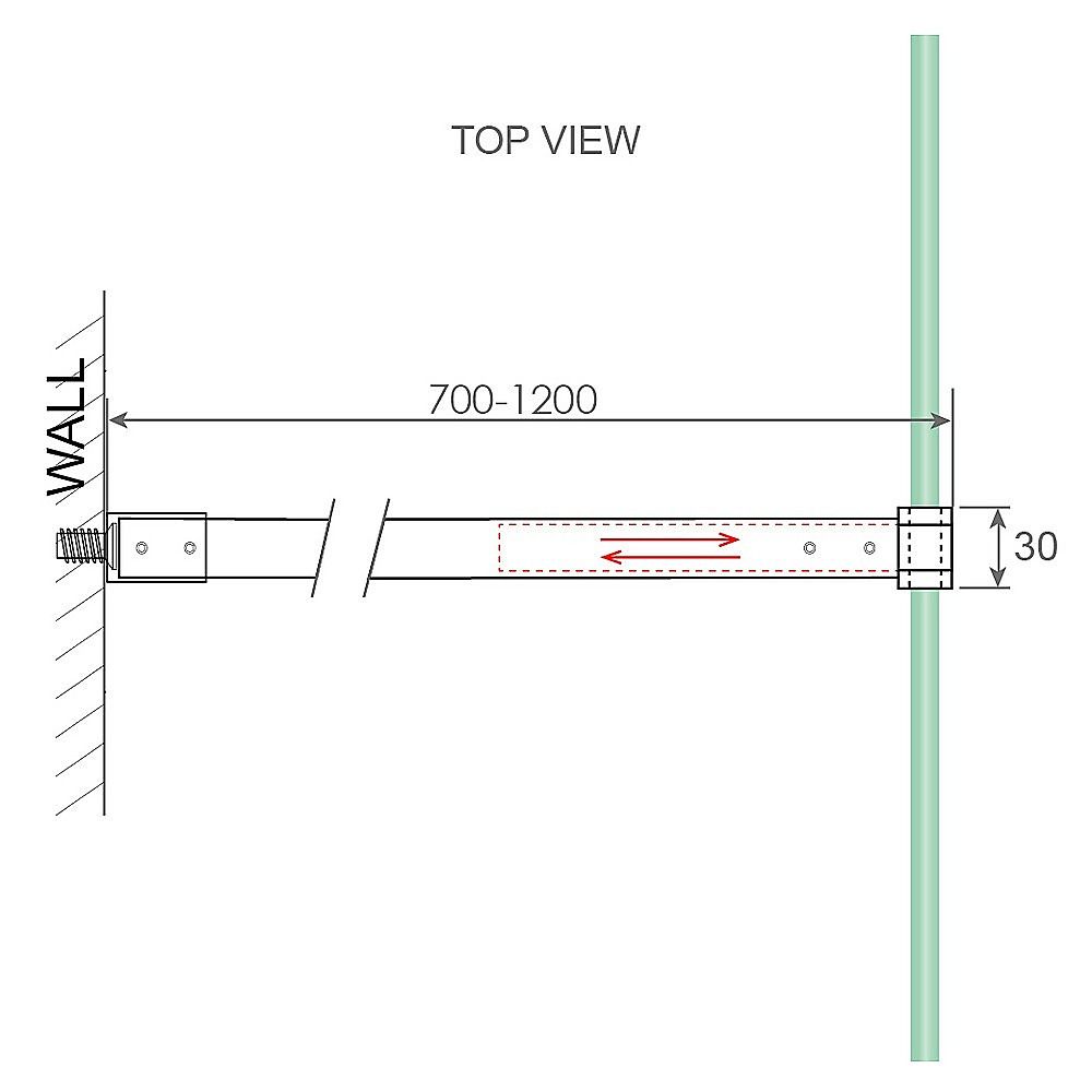 90x210cm Single Shower Glass Screen with Gold F-brackets & Round Pole