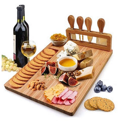 Yael Bamboo Cheese Board with Cheese Knives Shelf