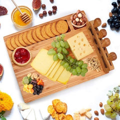 Yael Bamboo Cheese Board with Cheese Knives Shelf