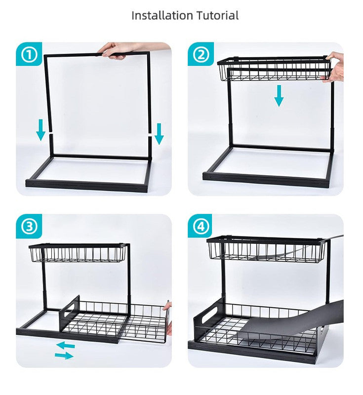 2-Tier Under Sink Organizer and Storag for Kitchen, Bathroom, and Pantry - Black
