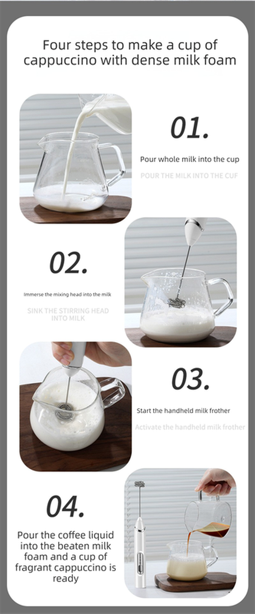 Rechargeable 3-in-1 Handheld Milk Frother Set - (Black)