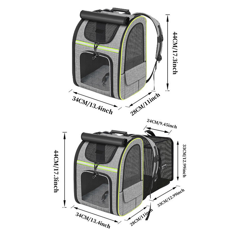 Khaki Large Expandable Cat Travel Backpack - Breathable & Collapsible Pet Carrier 62x34x43CM