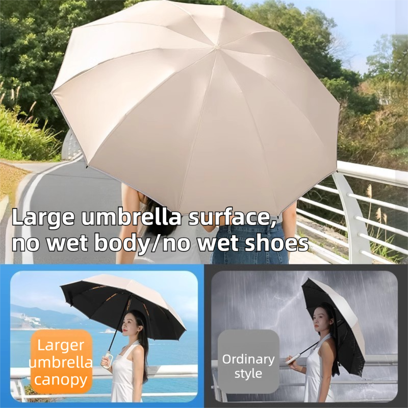 Grey Heavy Duty Fully Automatic Carabiner Umbrella with Integrated Hook Handle (Diameter 116CM) - Ultra Windproof and UV Protective Sun & Rain Umbrella