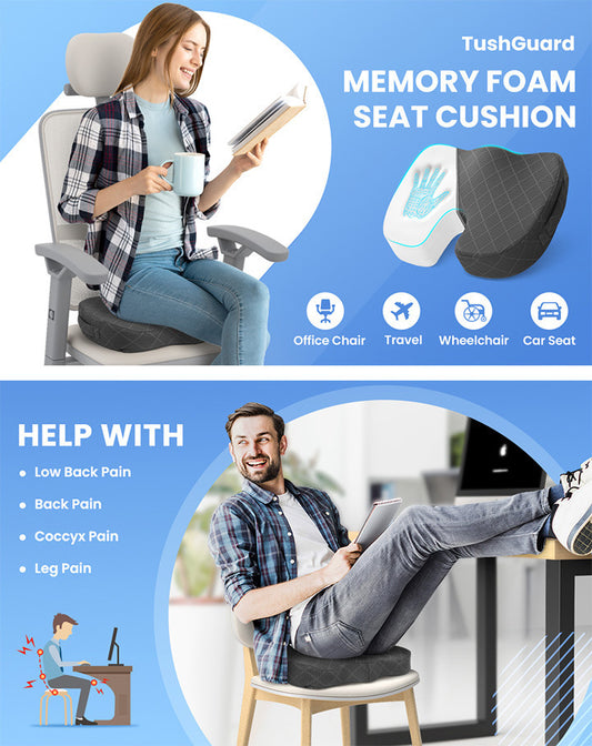 Dark Grey Memory Foam Seat Cushion - Ergonomic Support
