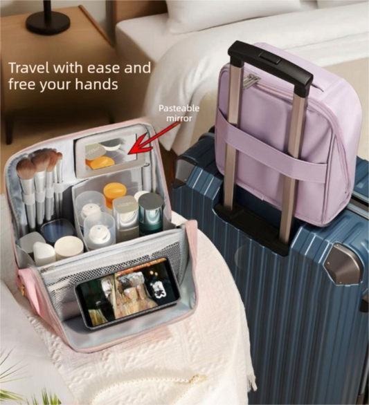 Purple Magnetic Compartmentalized Standing Cosmetic Bag