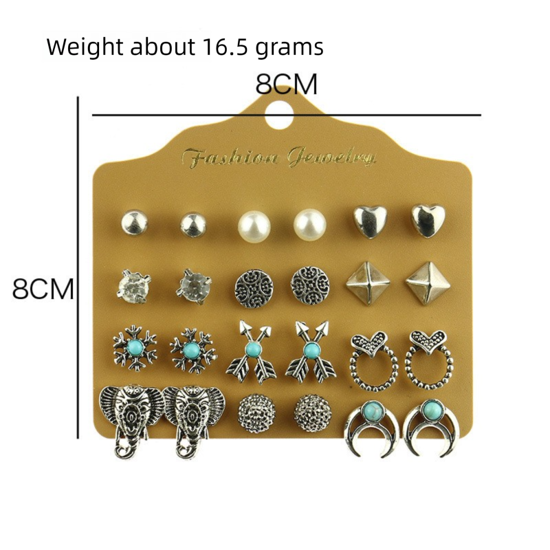 12 Pair Stud Earring Set