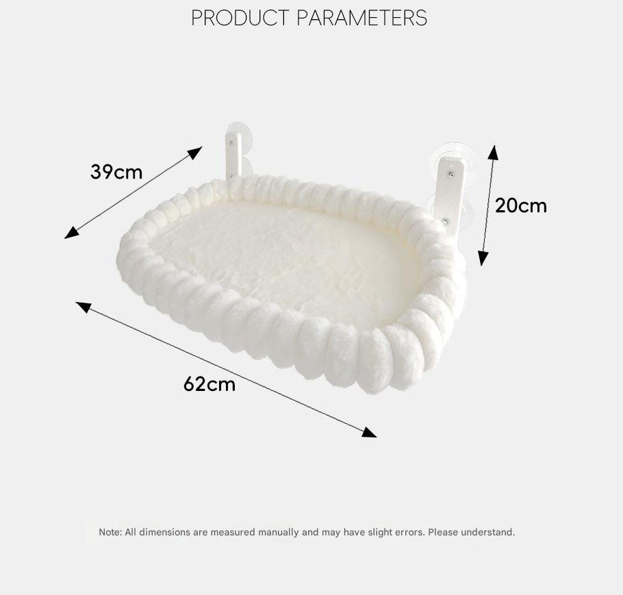White Plush Cat Window Hammock with Strong Suction Cups, Faux Rabbit Fur Pet Bed for Cats and Small Dogs