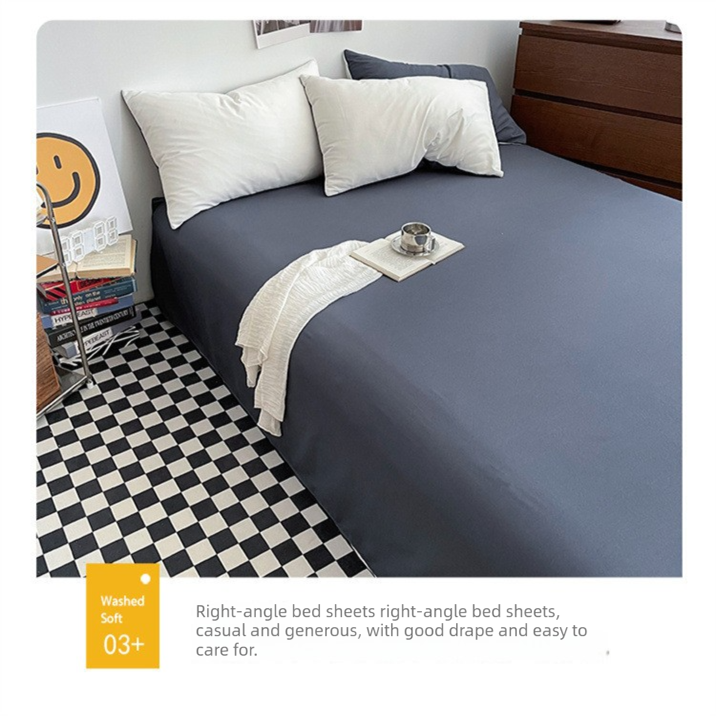 Light green and light camel color Washed Cotton Bedding Set - Solid Color Fitted Sheet Style, 4-Piece Set for 1.5m Bed, Includes 10 Random Color Quilt Fasteners(1.5m)