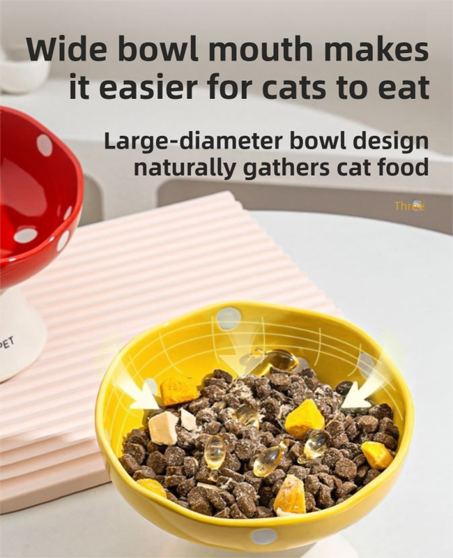 Red and Yellow Elevated 15° Tilted Ceramic Cat Bowl - Anti-Chin Acne Glaze Finish, Non-Slip Weighted Base & Neck Protection Pet Feeder