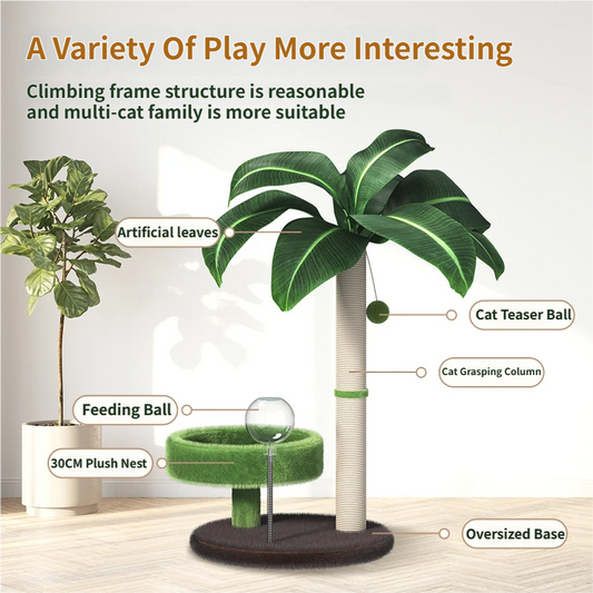 All-in-One 70CM Tall Sisal Scratching Post,Interactive Wobbling Feeder