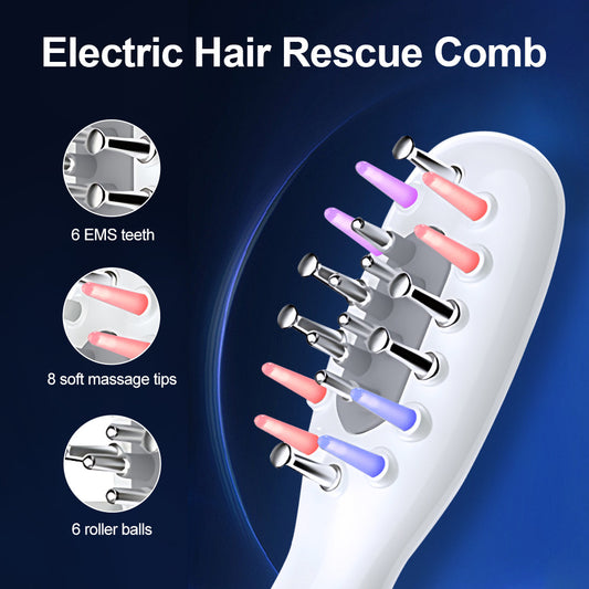 White Porrtable EMS Vibration Scalp Massager & Hair Growth Comb - Hair Rescue