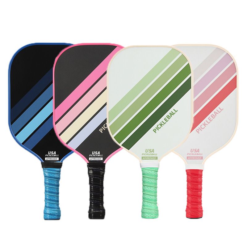 White Striped Fiberglass Pickleball Paddle with Neoprene Protective Cover