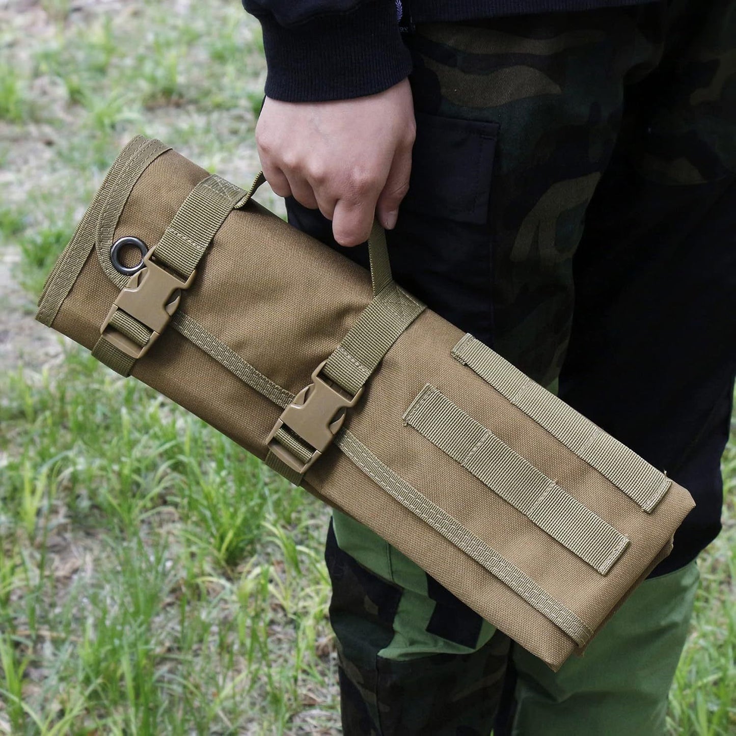 Green Outdoor Tactical Roll-Up Shooting Mat - MOLLE Webbing & Stake Down Eyelets - Training, Camping & Picnic