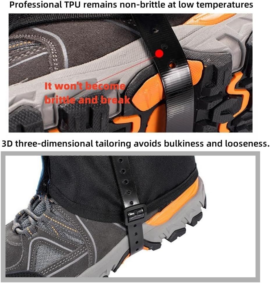 Black Breathable Nylon Waterproof Hiking Leg Gaiters and Snow Boot Gaiters
