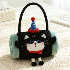 Black Cat 100*170cm Cartoon Hand-Carry Roll-Up Blanket - Plush Flannel Nap Blanket with Pillow Function, Portable Office & Travel Throw for Home, Car, and Sofa Use - Soft, Machine Washable, Multi-Scene Use