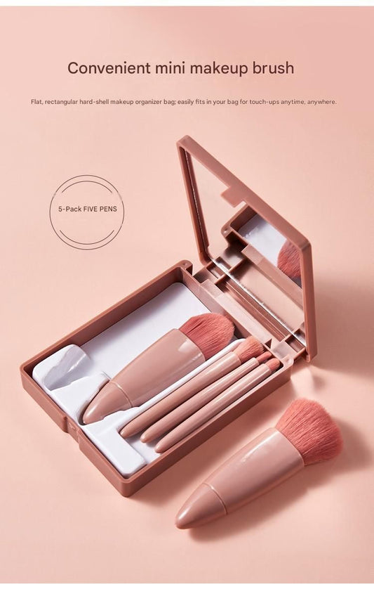 Coffee-Coloured 5-Piece Compact Makeup Brush Set