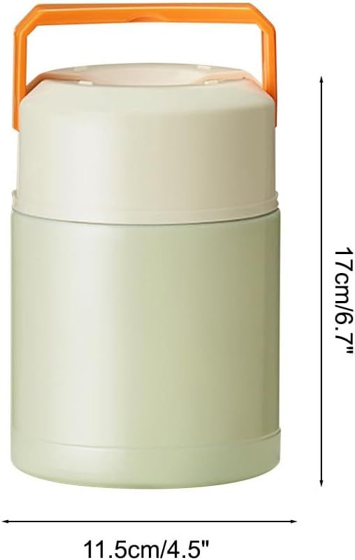 Portable 800ml Vacuum Insulated Lunch Pot (Green, Retractable Handle)