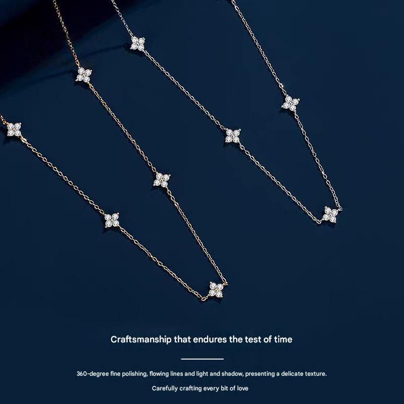 Silver Lucky Four Leaf Sparkling Zirconia Charm Necklace Gift