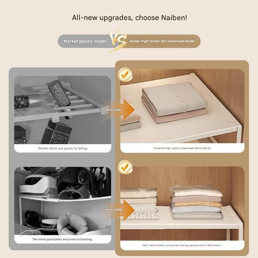 White Adjustable Closet Shelf Organizer, Expandable Wardrobe Divider Rack