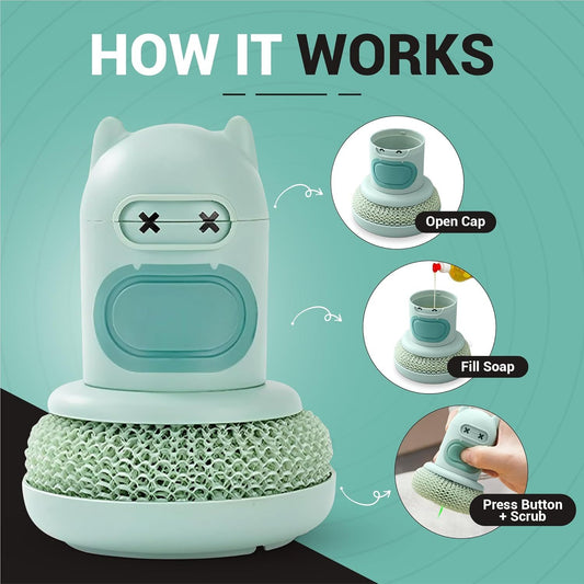 White Cartoon Press Dishwashing Brush