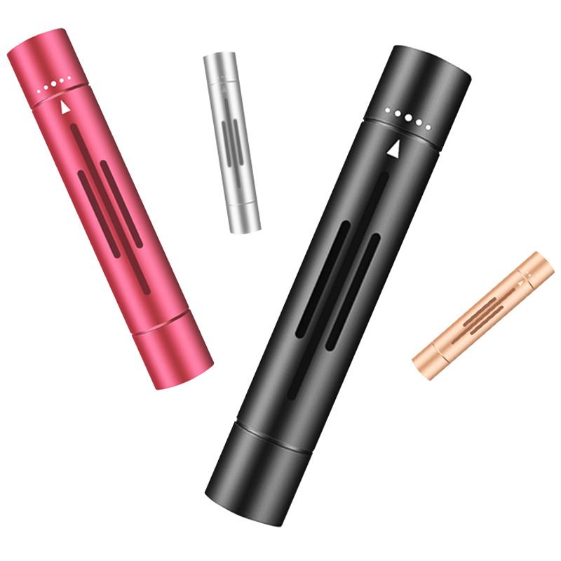 Black Mini Car Air Vent Perfume Freshener with 6 Scent Refills Aluminum Alloy Aromatherapy