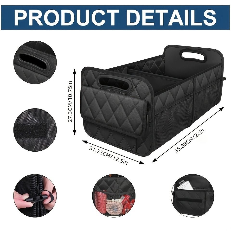45L Foldable Large Car Trunk Organizer with Muti Pockets & Strong Handles