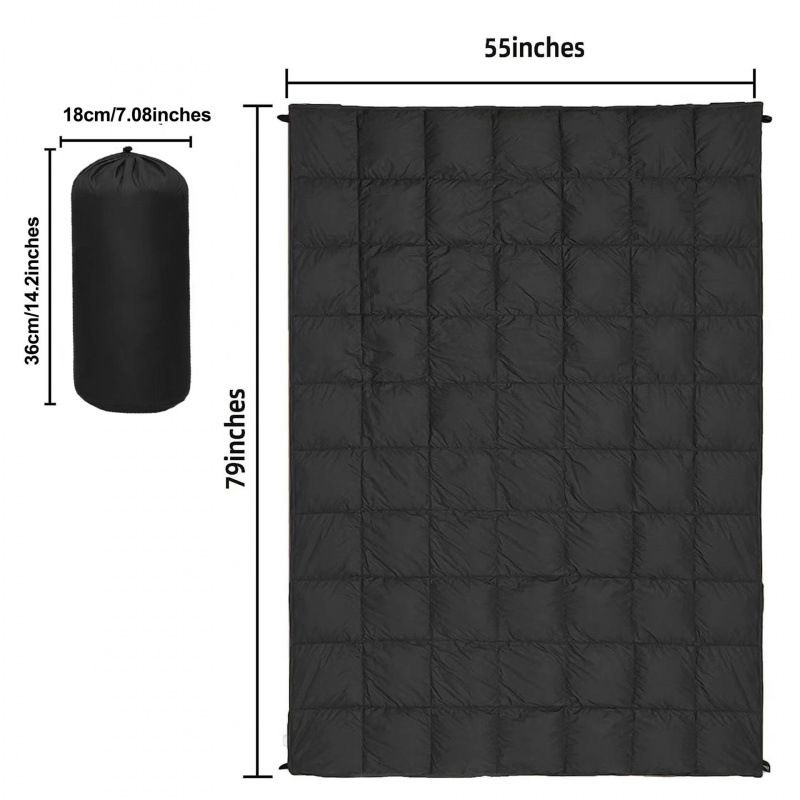Black Wearable Camping Blanket with Storage Bag - 200 x 140cm