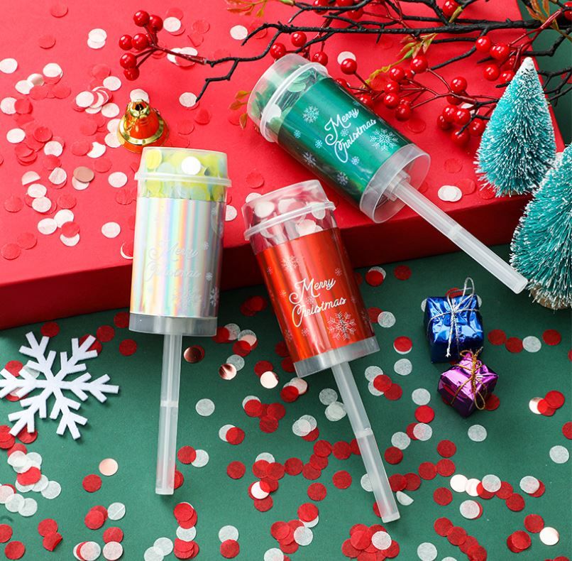8-Pack Silver Christmas Confetti Push Poppers