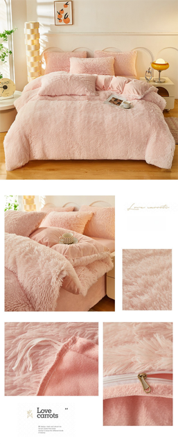 Plush 4 Piece Bedding Set - Pink