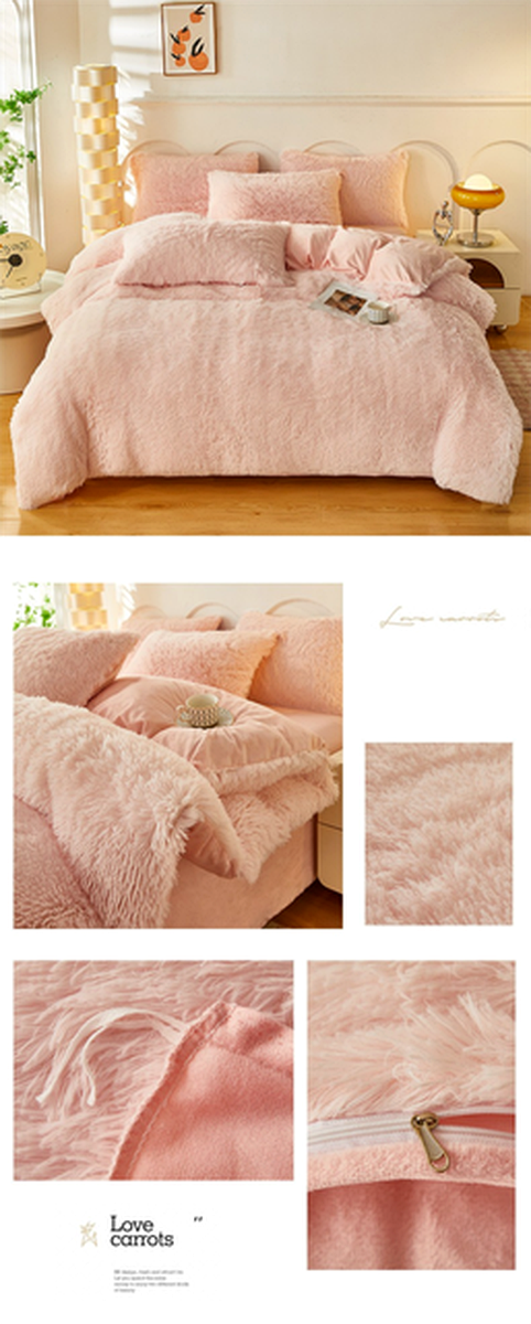 Plush 4 Piece Bedding Set - Pink