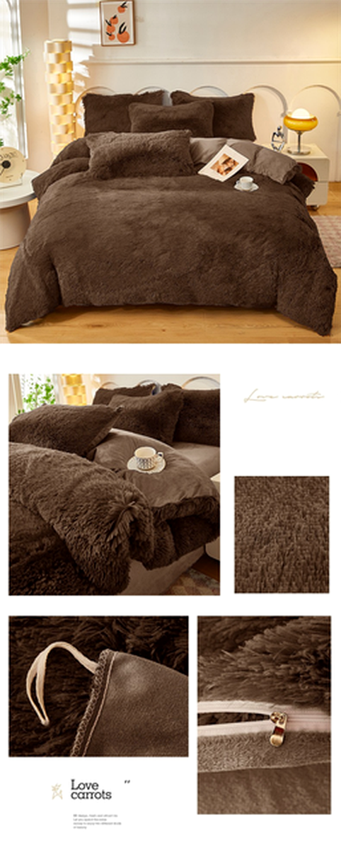 Plush 4 Piece Bedding Set - Coffee