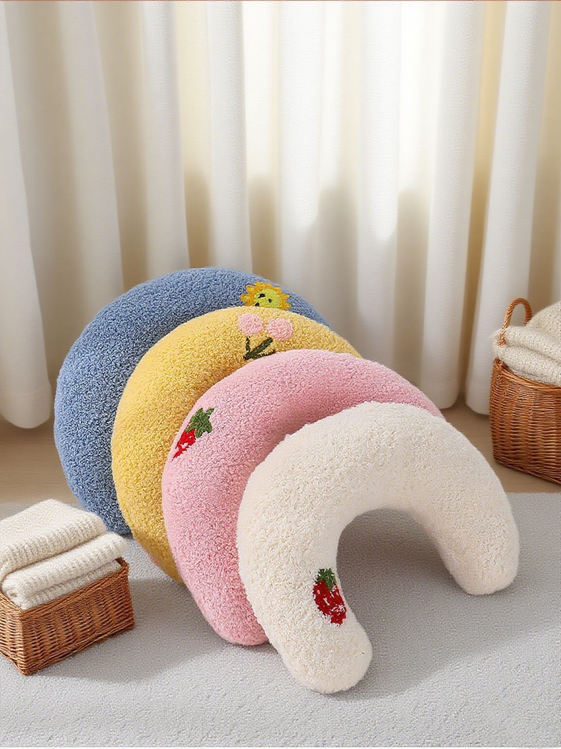 Pink Pet U-Shaped Pillow - Soft Teddy Velvet Neck Support Cushion for Dogs and Cats, Deep Sleep Aid with Embroidered Design