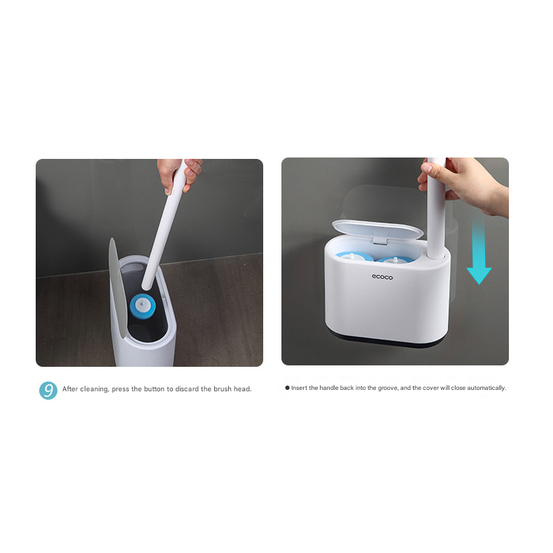 Disposable Toilet Brush with Wall Mount Holder set, Space Saving Bathroom Cleaner