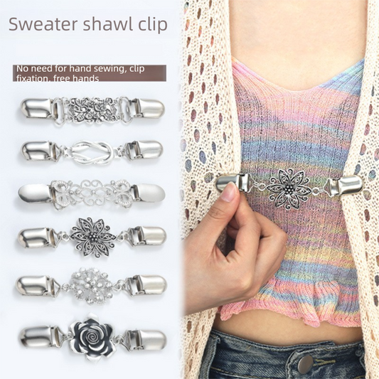 4-Piece Silvery and Yellow Vintage Sweater Shawl Clip Brooch
