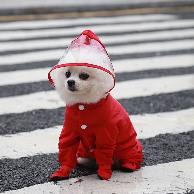 Red L Waterproof Dog Raincoat Jumpsuit with Hood & Boots