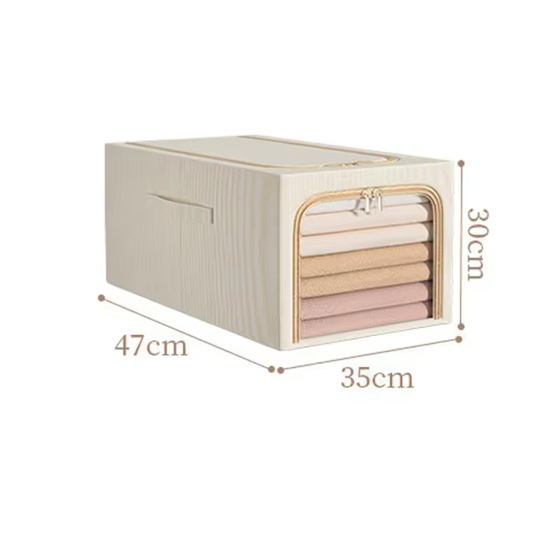 Khaki 49L Slim Foldable Clothes Storage Box Large Capacity Fabric Wardrobe Organiser with Clear Window Dustproof