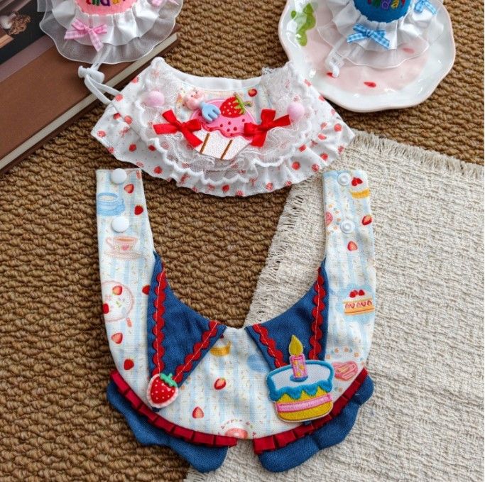 Size M Blue Pet Birthday Bib & Hat Set
