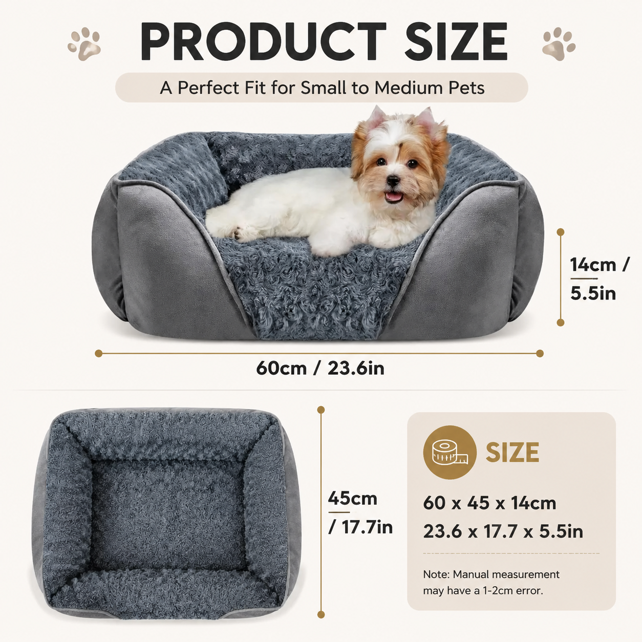 Washable Bolstered Pet Bed - Grey S