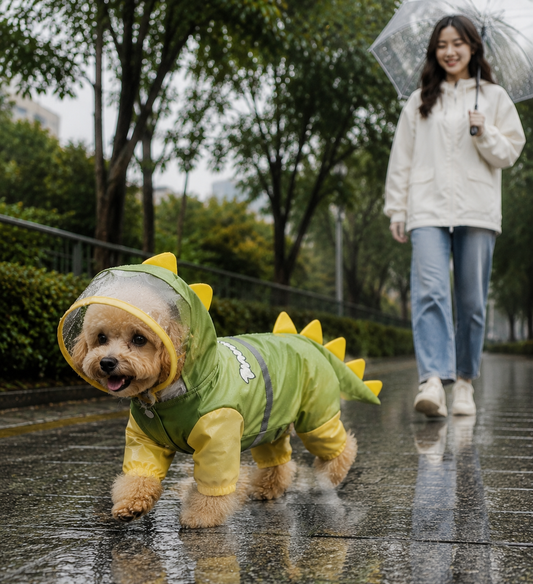 Dinosaur Dog Raincoat - Green L