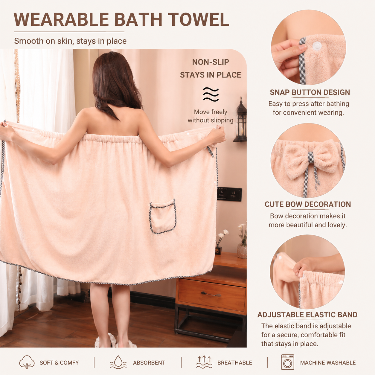 Women's Coral Fleece Bath Wrap - White