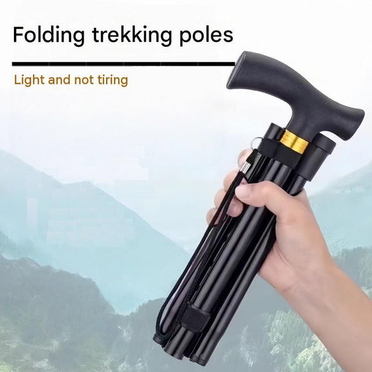 Black 2 pack Foldable Hiking Cane - Adjustable Aluminium Walking Stick with Non-Slip Handle, 85-95cm Height Range, Portable Trekking Pole for Seniors, Travel & Outdoor Support - Lightweight 260g Mobility Aid