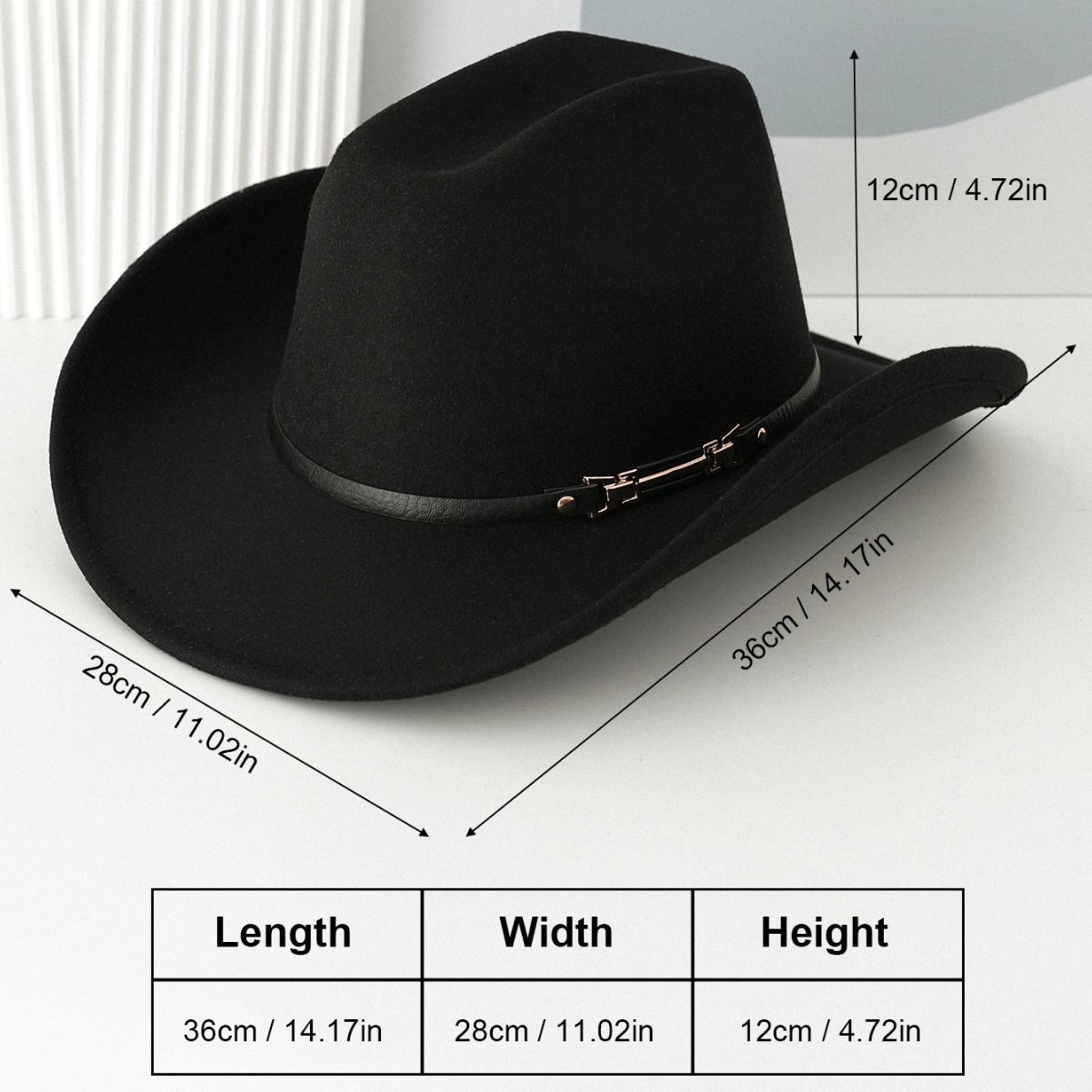 Western Cowboy Hat - Sky Blue Wide Brim Cowboy Hat with Leather-Look Band, Metal Rivet and Square Buckle Detail for Casual, Festival and Western Style
