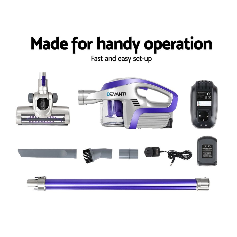 Devanti Cordless Stick Vacuum 150W - Purple
