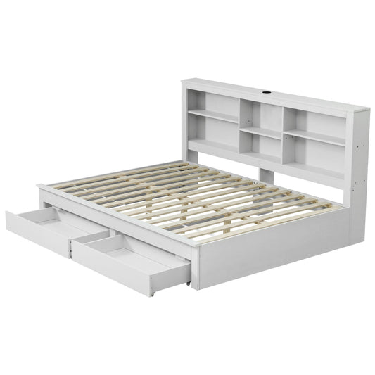 Artiss Double Platform Bed Frame with Storage - White