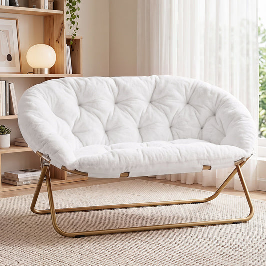 Artiss Double Saucer Chair - Faux Fur - White
