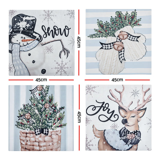 Jingle Jollys Christmas Cushion Covers - 4 Pack - blue