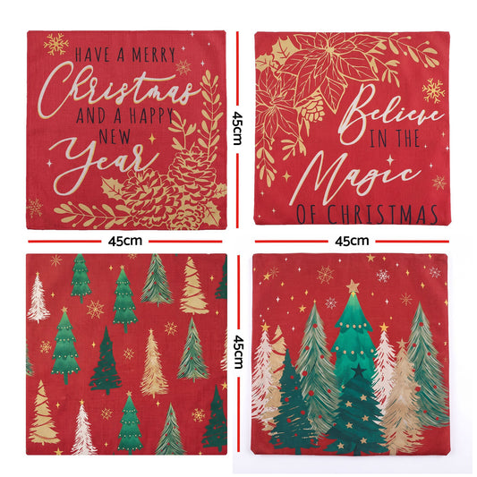 Jingle Jollys Christmas Cushion Covers - 4 Pack - red